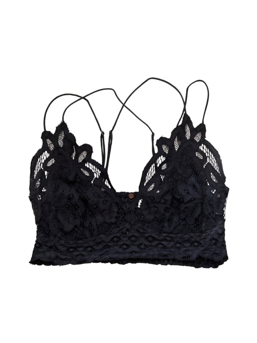 Free People Womens Large Black Lace Bralette Adjustable Spaghetti Straps 1996